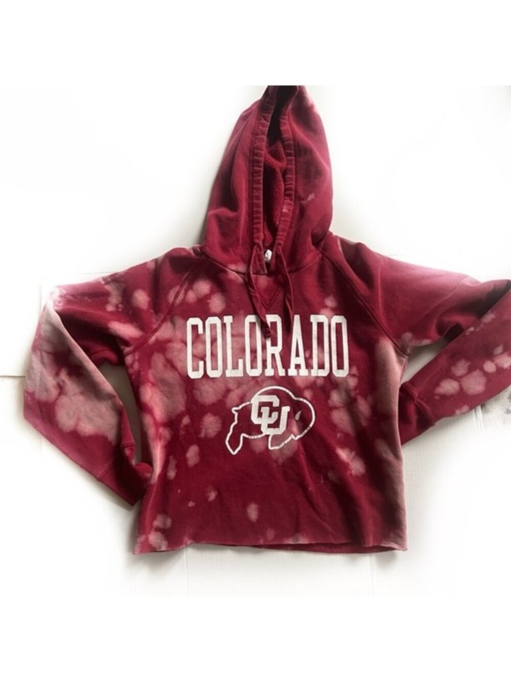 University of Colorado/CU Red Tie Dye Cropped Raw Hem Hoodie - XS